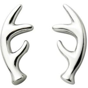 Dainty Deer Stag Antler Stud Earrings Silver